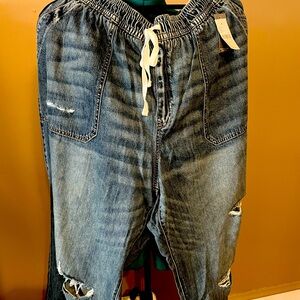 NWT plus sized 26 short wideleg drawstring distresses jeans